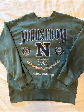 Nordstrom Men's Teal Crewneck Sweatshirt with Graphic Logo